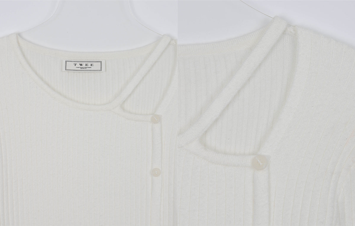 [TWEE] Marlon Asymmetrical Slit Button Long Sleeve Knit