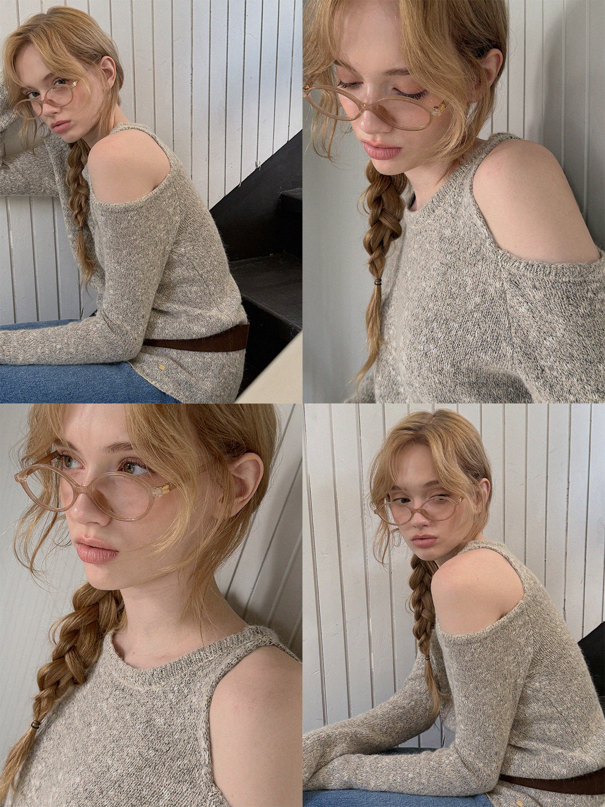 [TWEE] Bels Shoulder Cutout Knit Top (Belt Set)