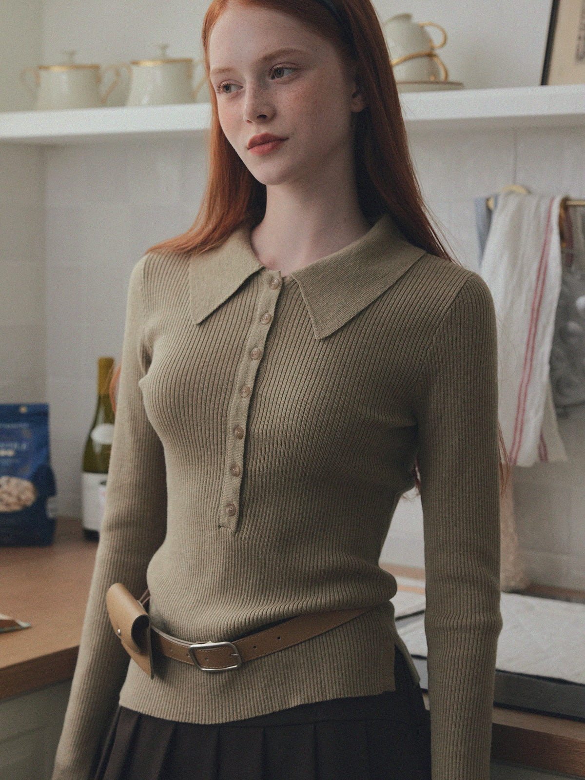 [TWEE] Larkin collar neck button long-sleeved knit