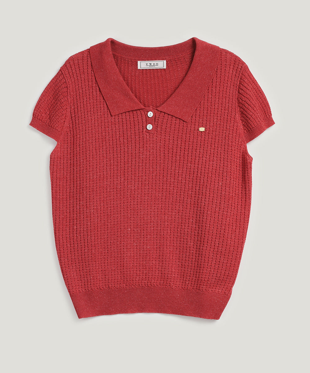 [TWEE] Pull à col perforé Beryl à manches courtes en maille