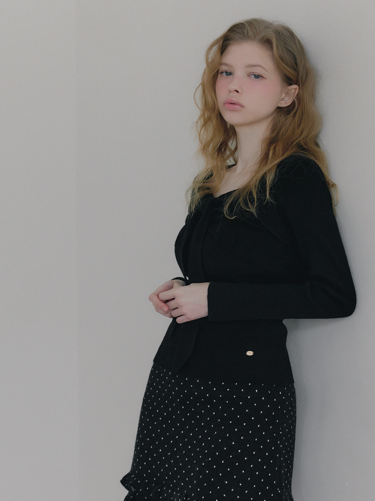 [TWEE]Top bolero in maglia con nastro Conte