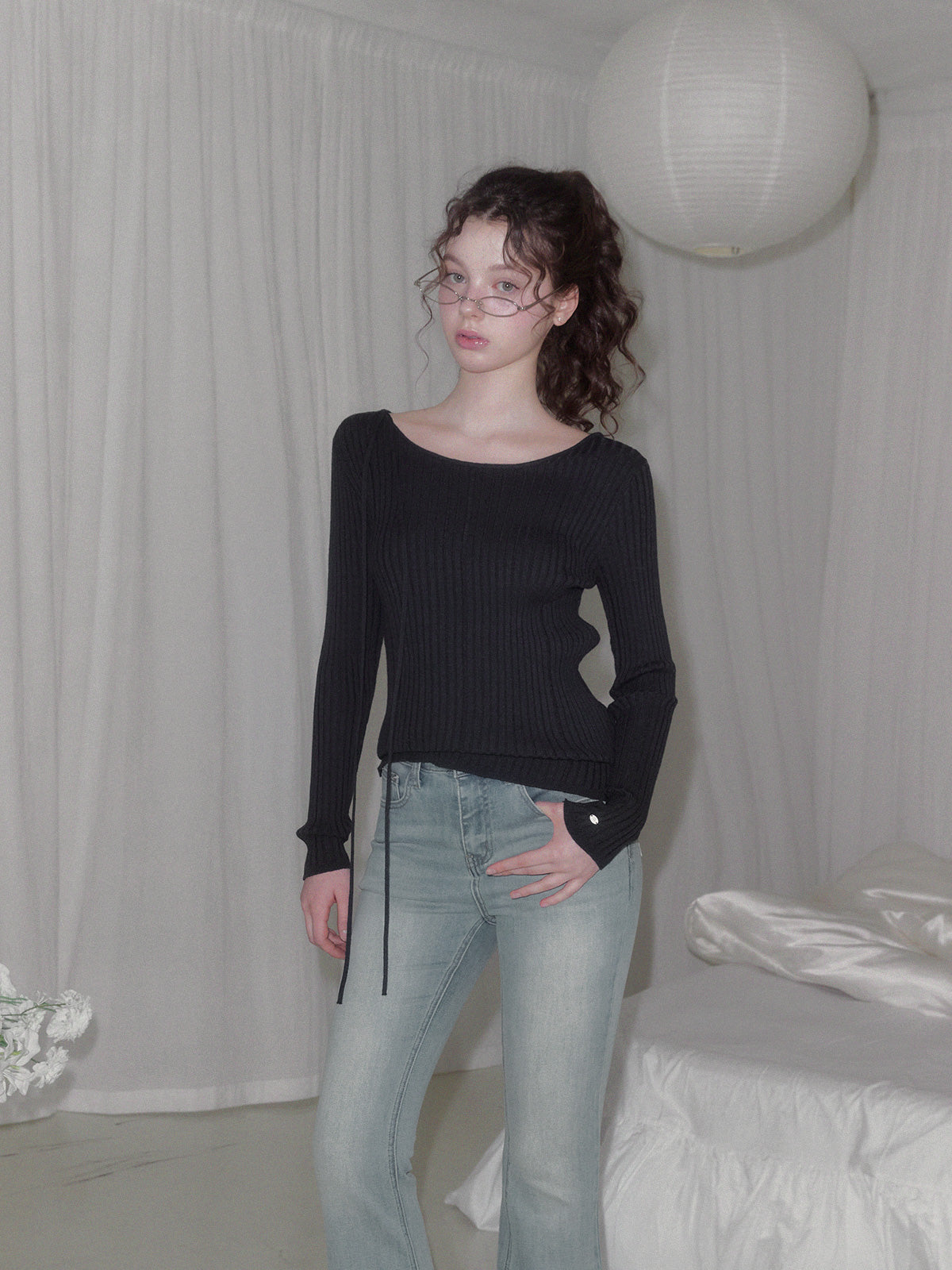 [TWEE] Lumen Strap Ribbed Long Sleeve Knit