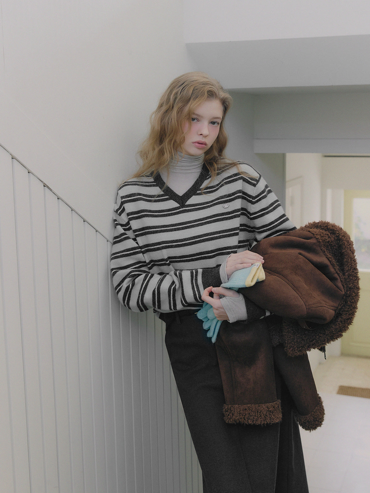 [TWEE] Coder Stripe V-Ausschnitt Stricktop