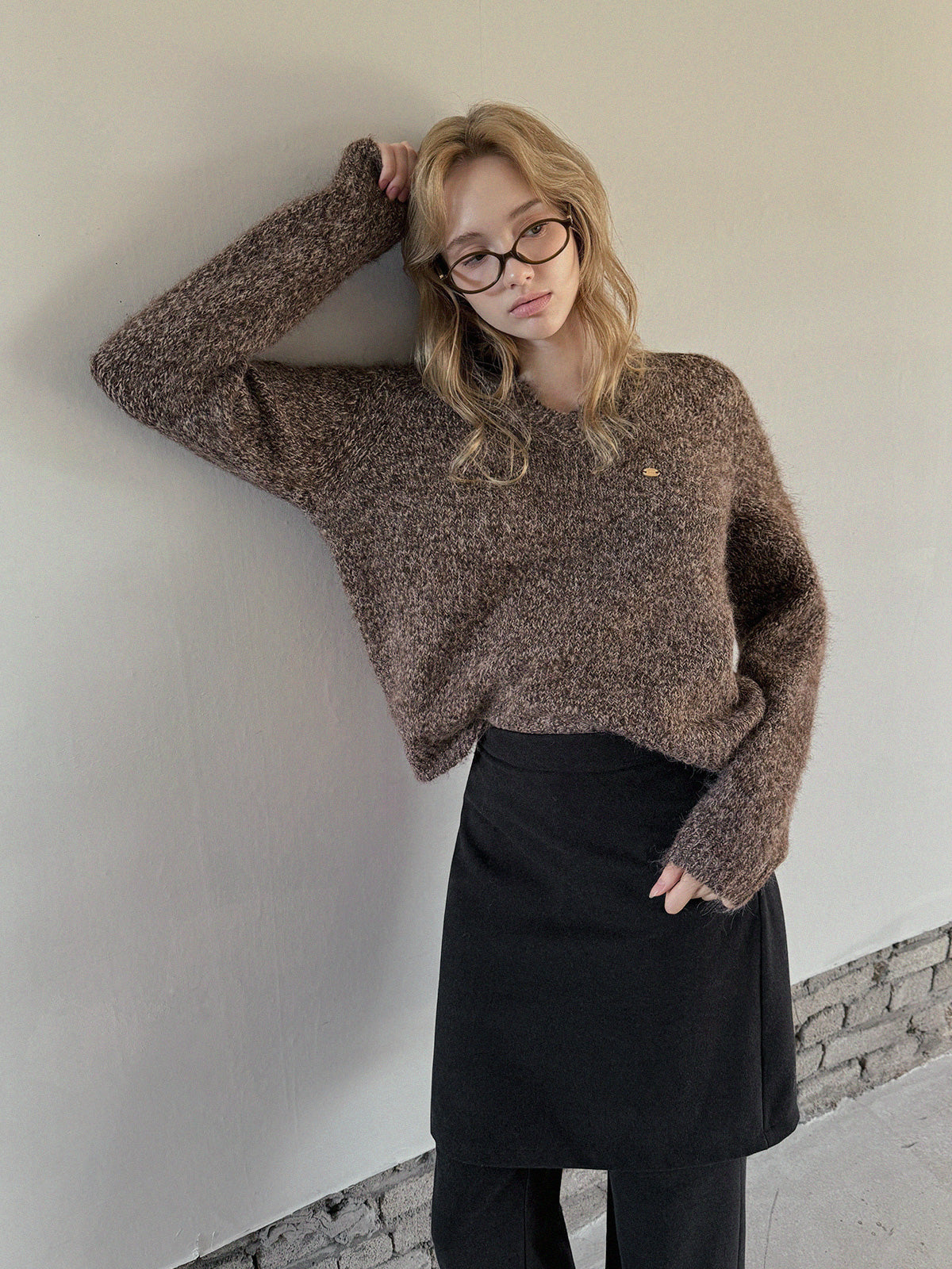 [TWEE] Dupe Gemischter Locker Geschnittener Strick