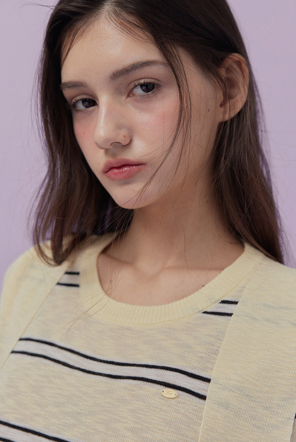 [TWEE] Neko Scarf Stripe Short-Sleeve Knit