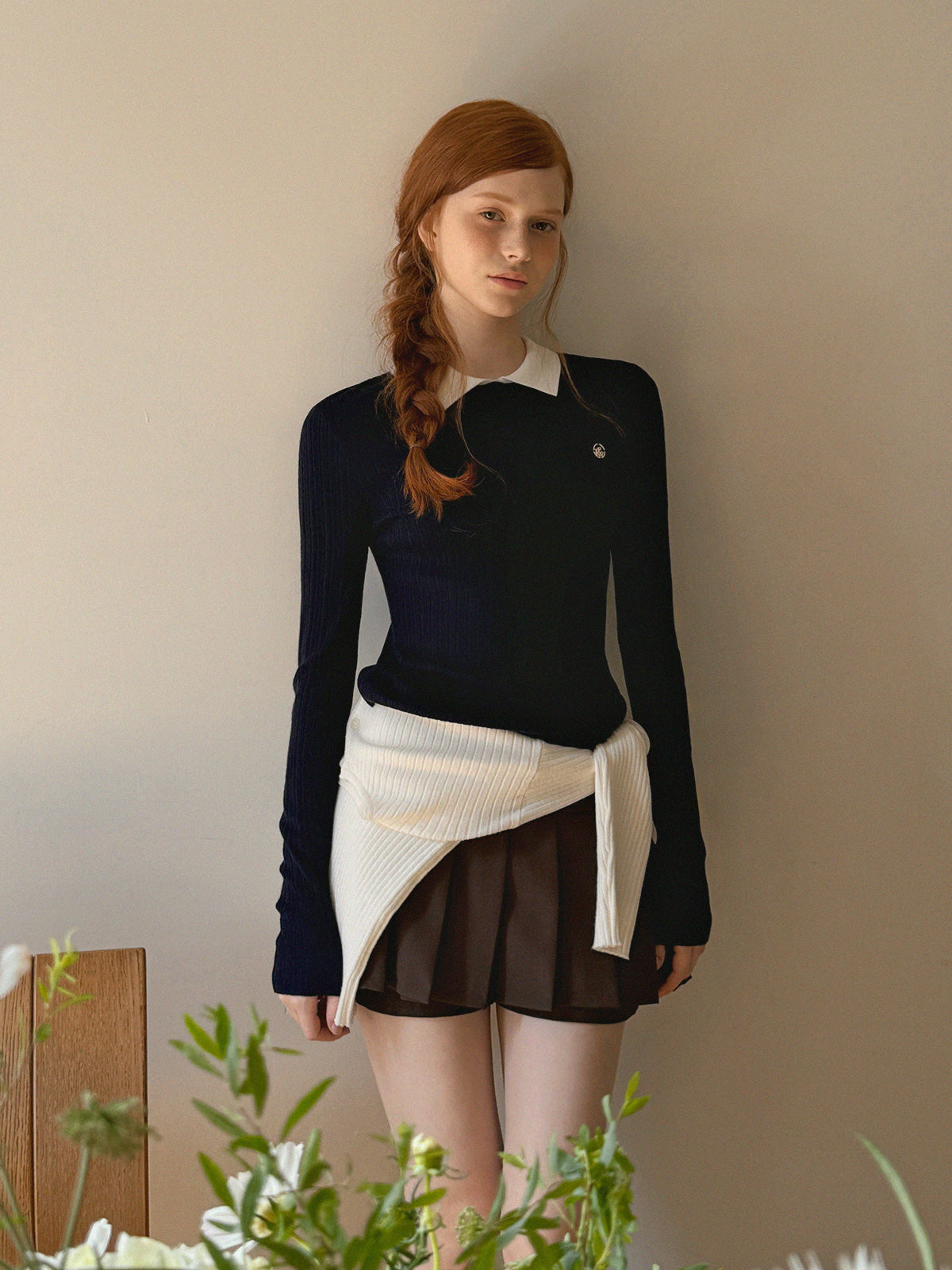 [TWEE] Rimet Contrast Collar Long Sleeve Knit