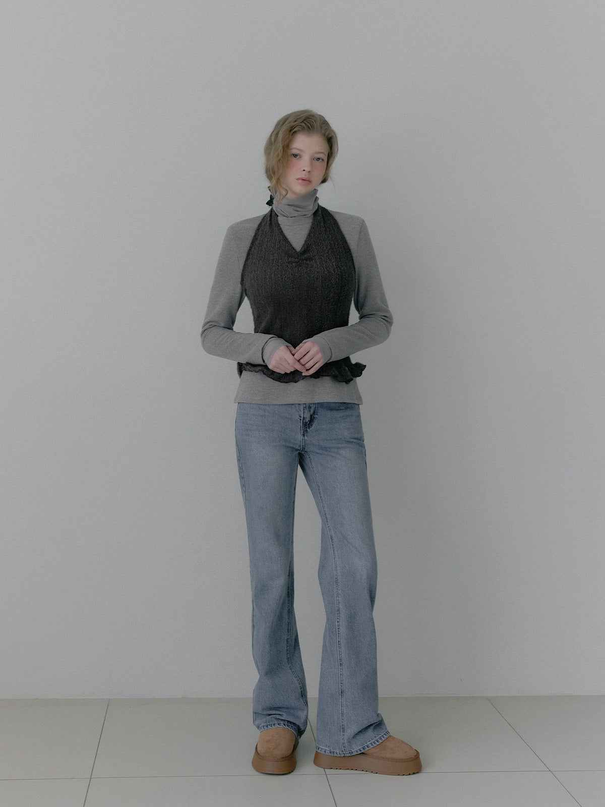 [TWEE] Hiddle Bouclé Neckholder Bustier mit Rüschen