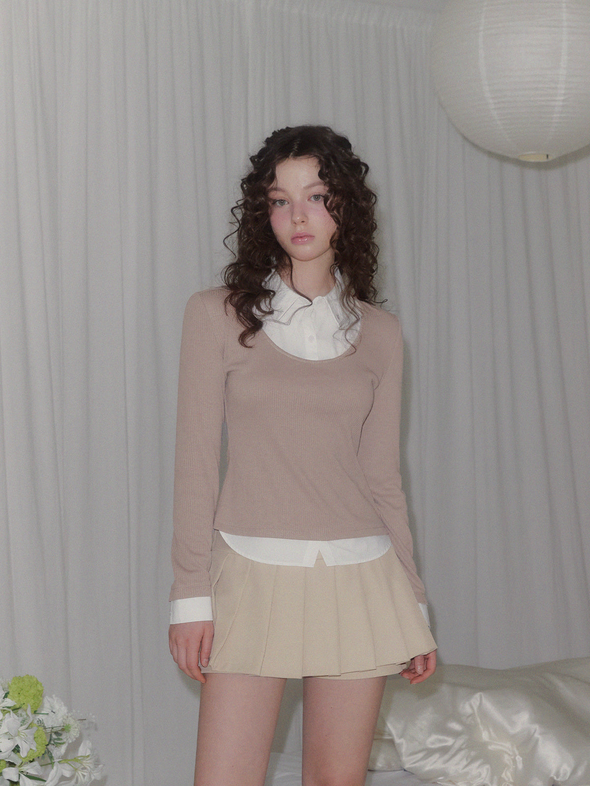 [TWEE] Ellen contrast rib long sleeve t-