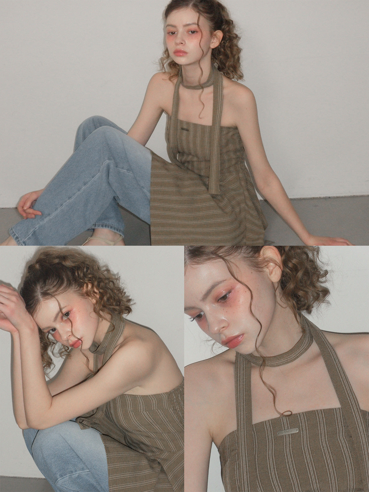 [TWEE] Heichi Stripe Asymmetric Tube Top(Strap Set)
