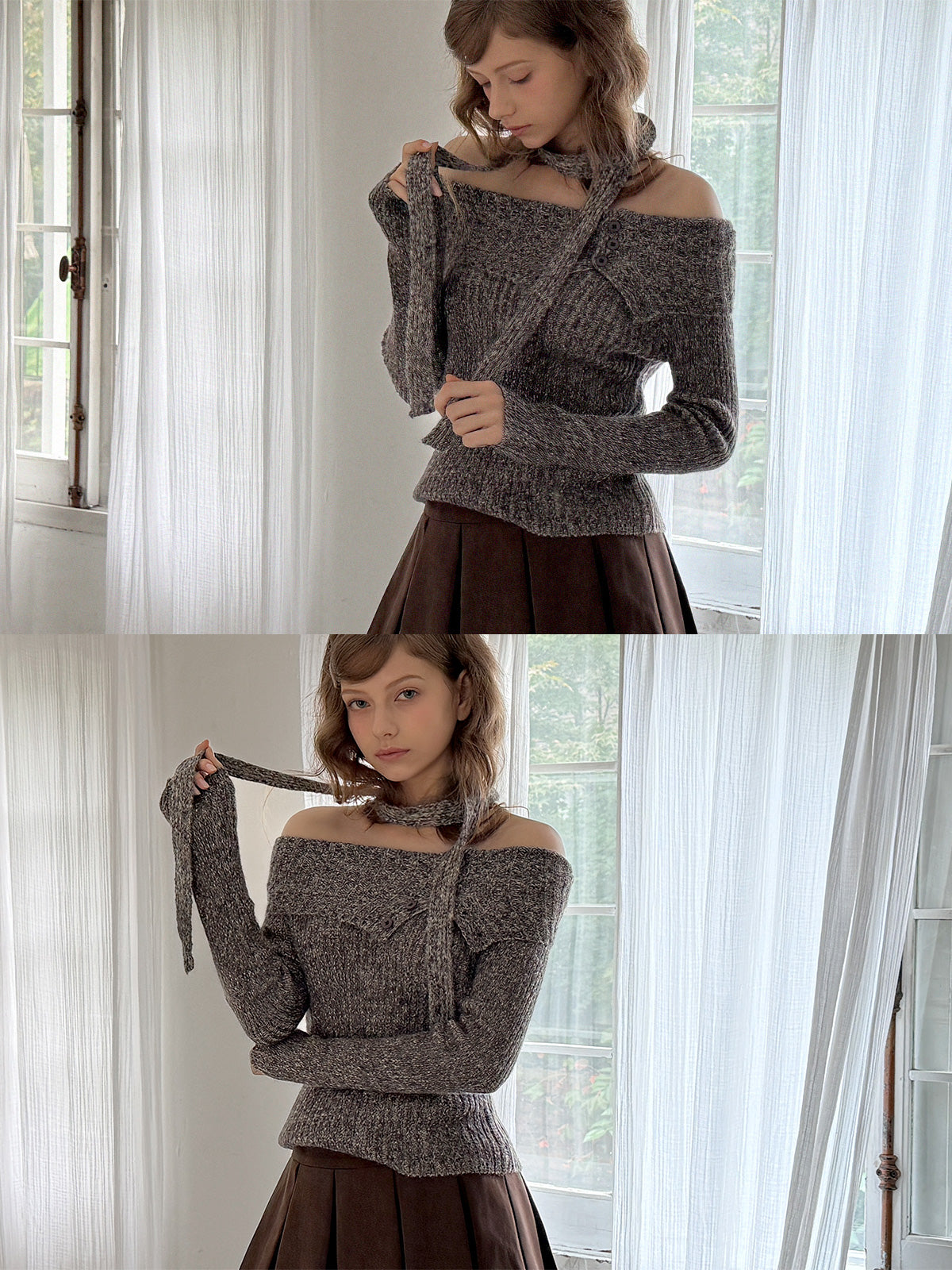 [TWEE] Áo Len Nút Bất Đối Xứng Auburn (có Dây Đeo)