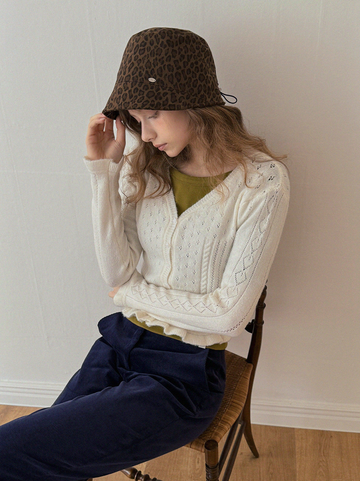 [TWEE] Snedy Punching Frill Knit Long-Sleeve Cardigan