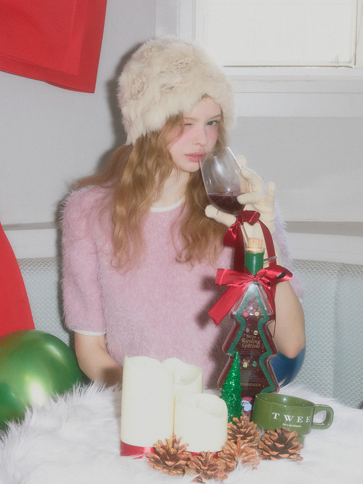 [TWEE] Moco boucle puff short-sleeve blouse