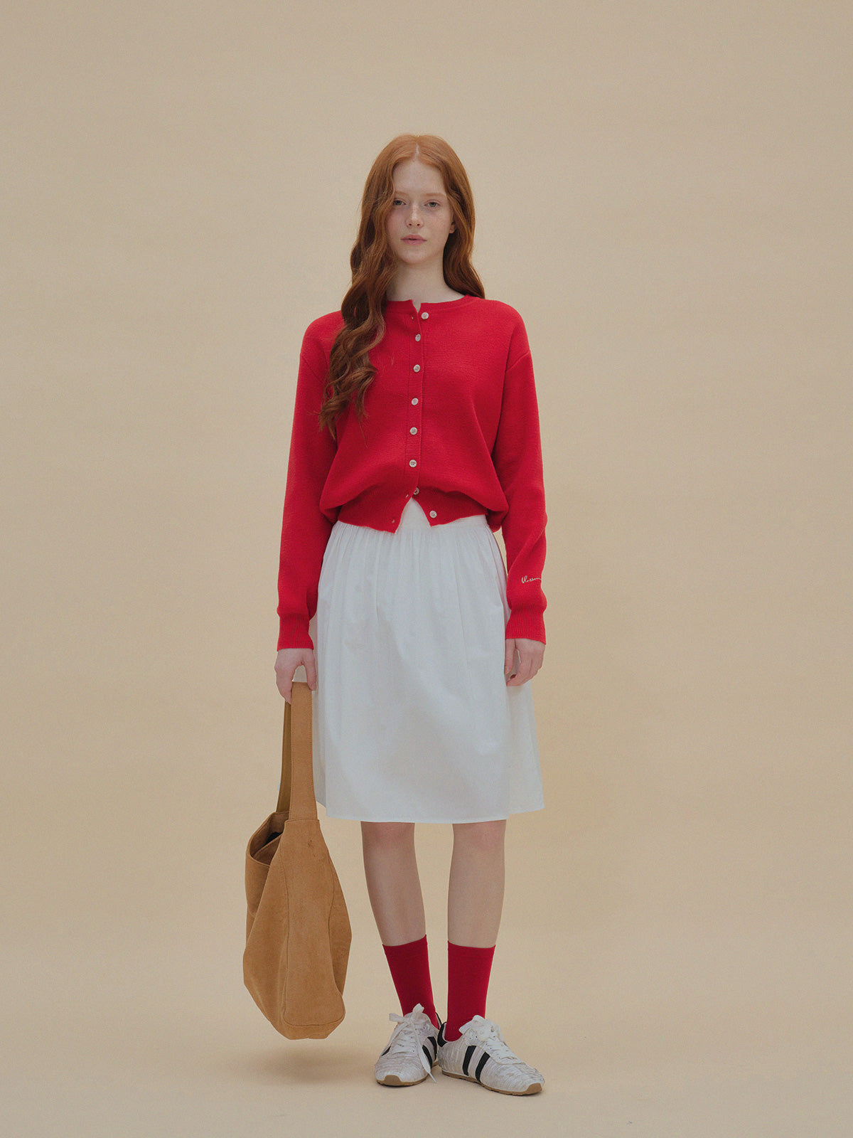 [TWEE] Shorty Embroidered Round Neck Long Sleeve Cardigan