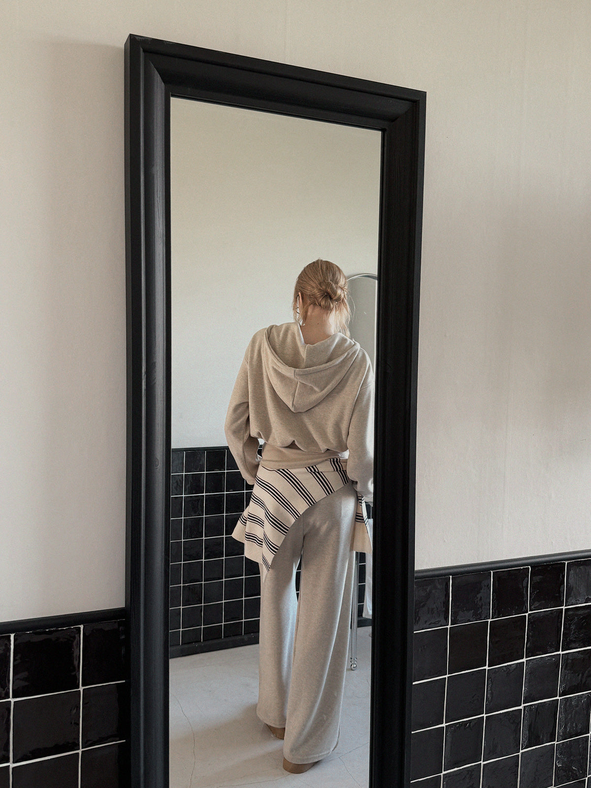 [TWEE] Lonton Schicht-Sweatshirt mit halbem Reißverschluss und lange Hose mit breitem Bund