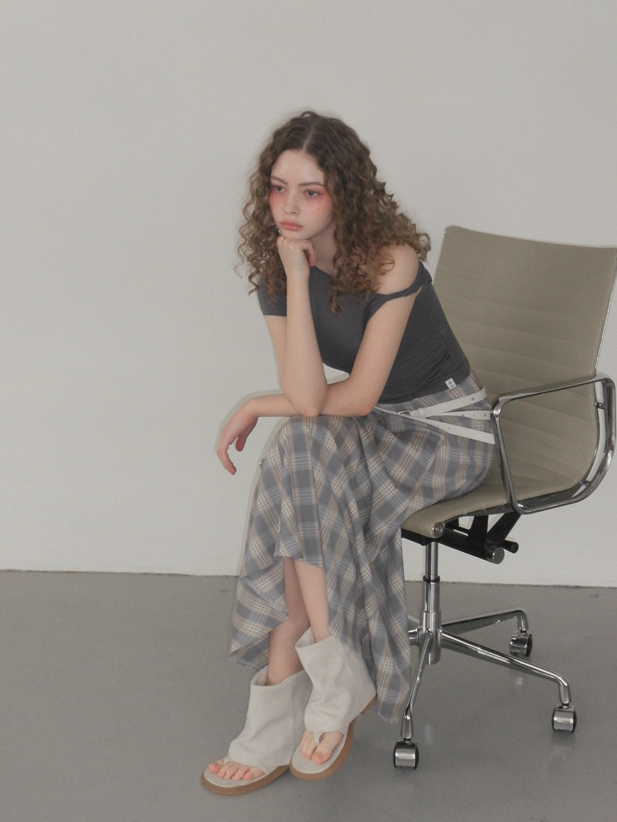 [TWEE] Fitz Check Maxi Long Skirt