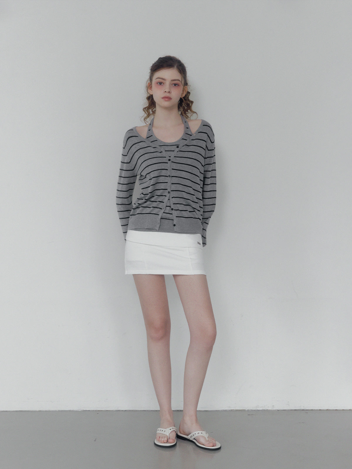 [TWEE] Deepti stripe halter layered long sleeve knit