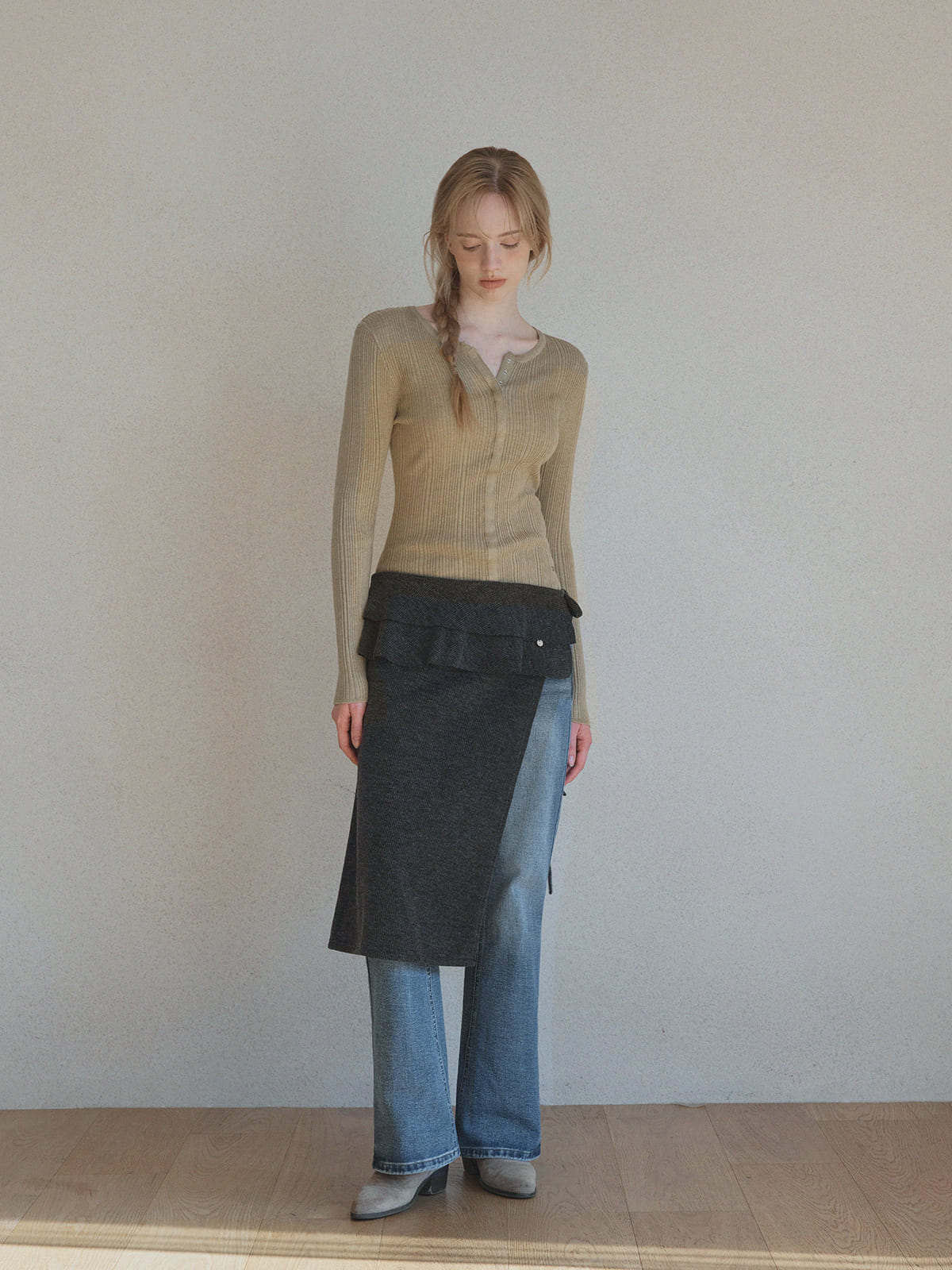 [TWEE] Lingtwo Pulsante Nascosto Maglia Sottile