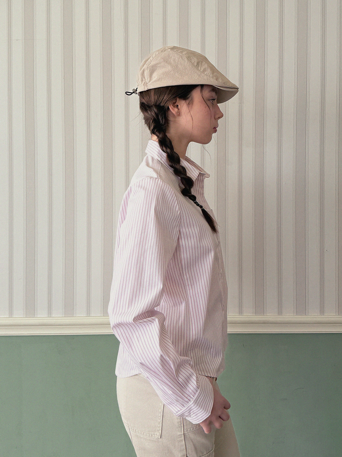 [TWEE] Ronty Stripe Embroidered Pocket Long Sleeve Shirt