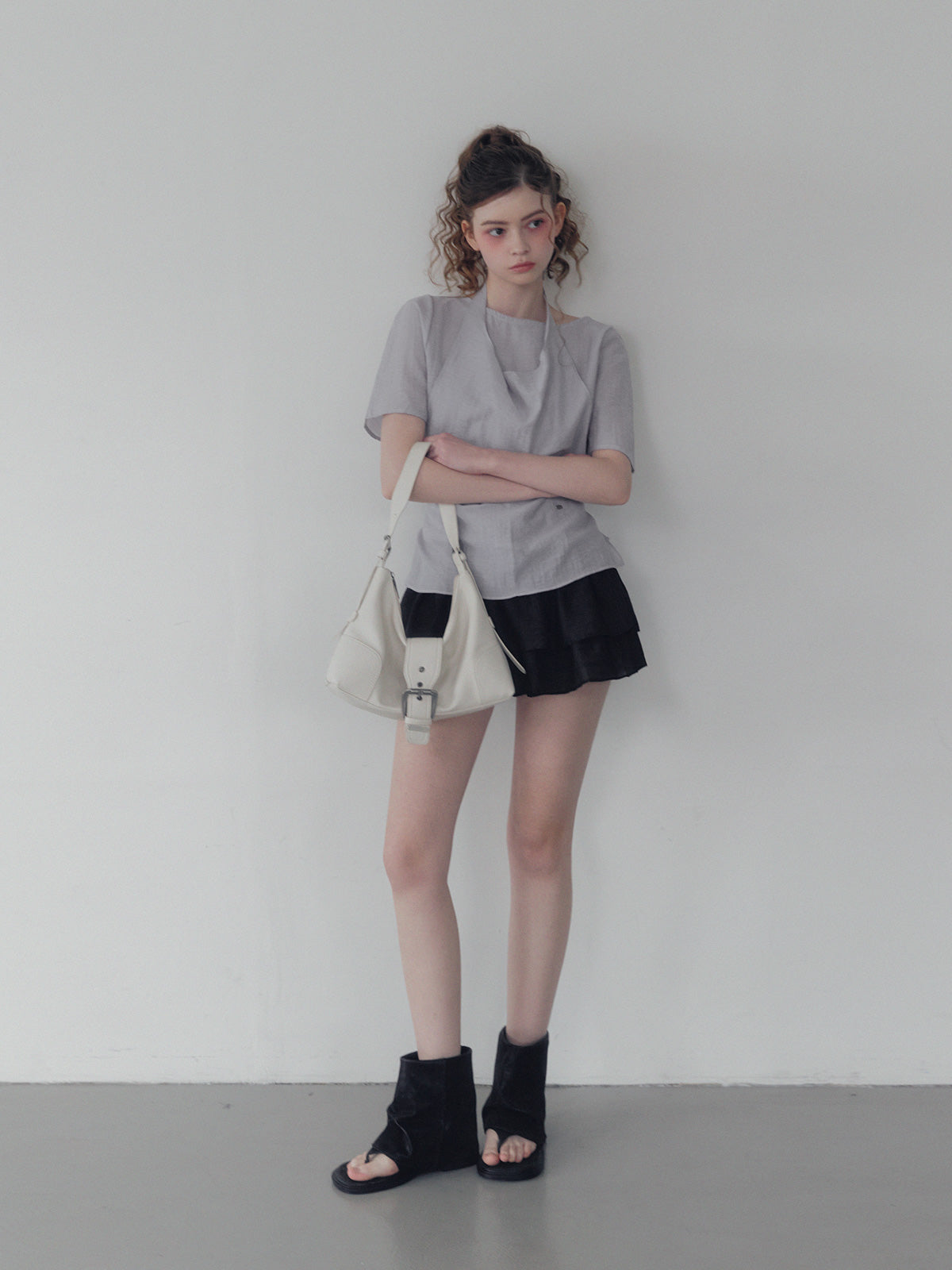 [TWEE] Blit tiered back banding mini skirt