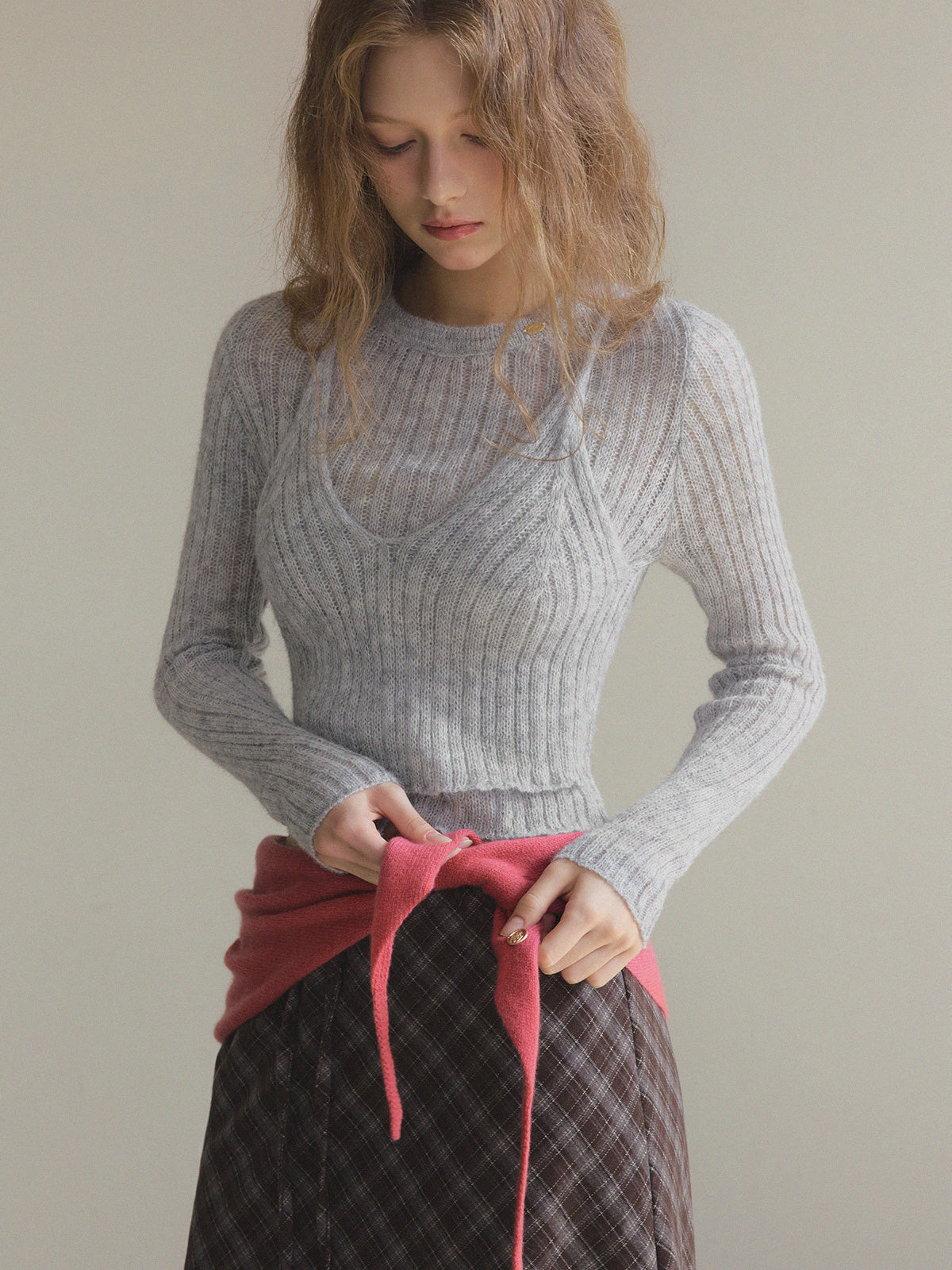[TWEE] Conel Layered Crop Long-Sleeve Knit
