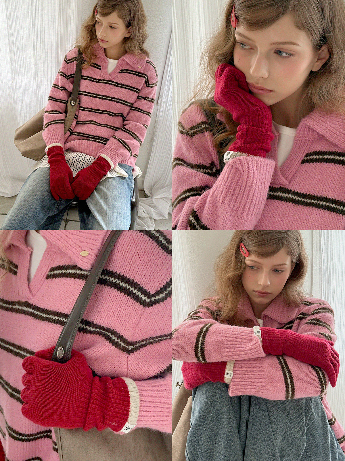 [TWEE] Lemoon Cổ Áo Sọc Dệt Kim Form Rộng