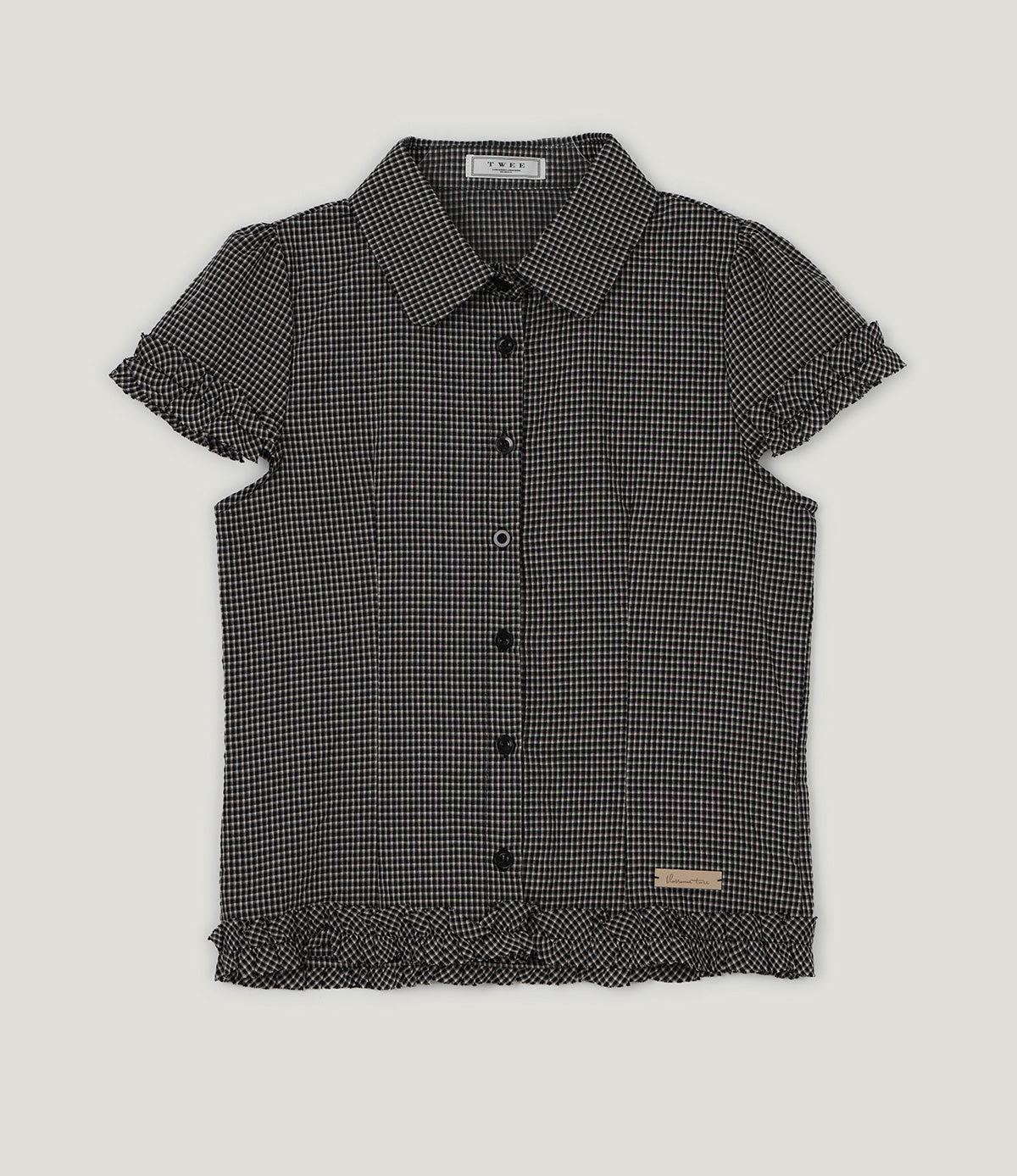 [TWEE] Roel check frill short sleeve blouse