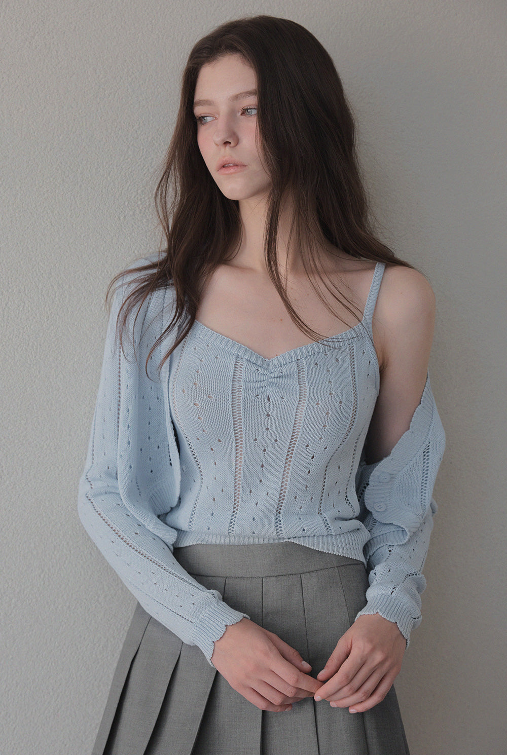 [TWEE] Zden Scatch Punching Knit Tank Cardigan Set