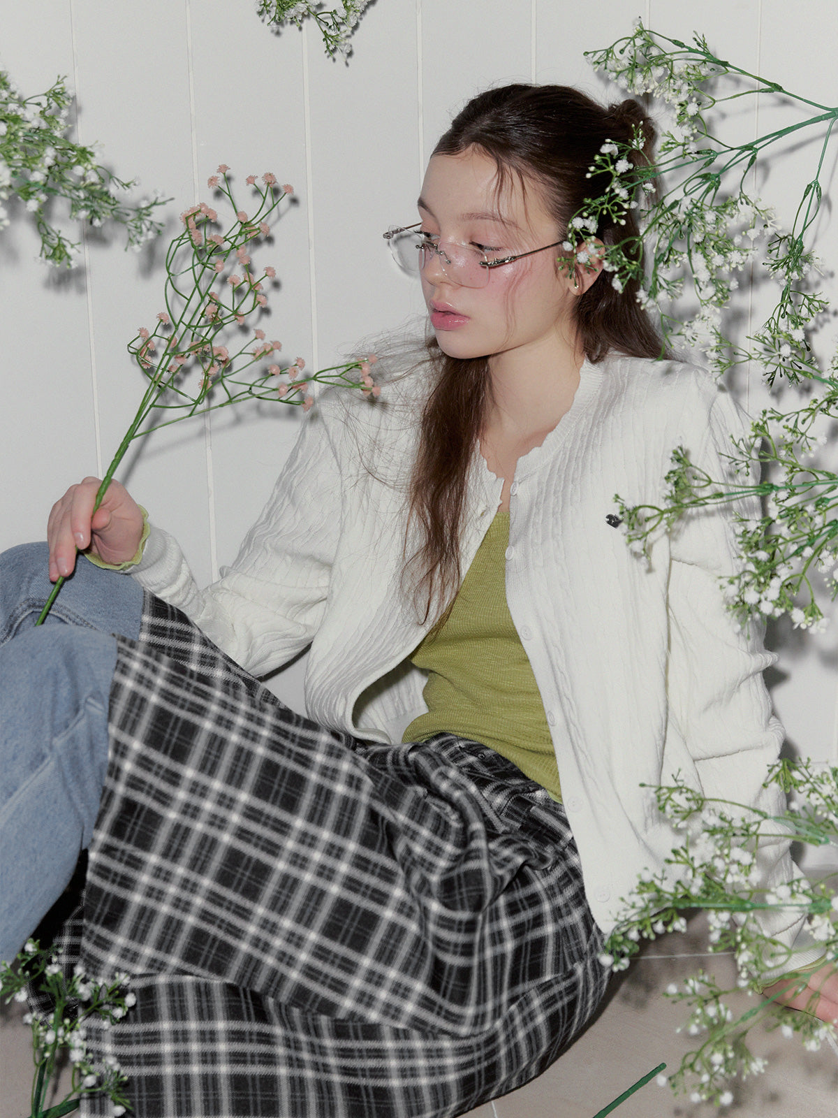[TWEE] Noha Check Pleated Midi Wrap Skirt