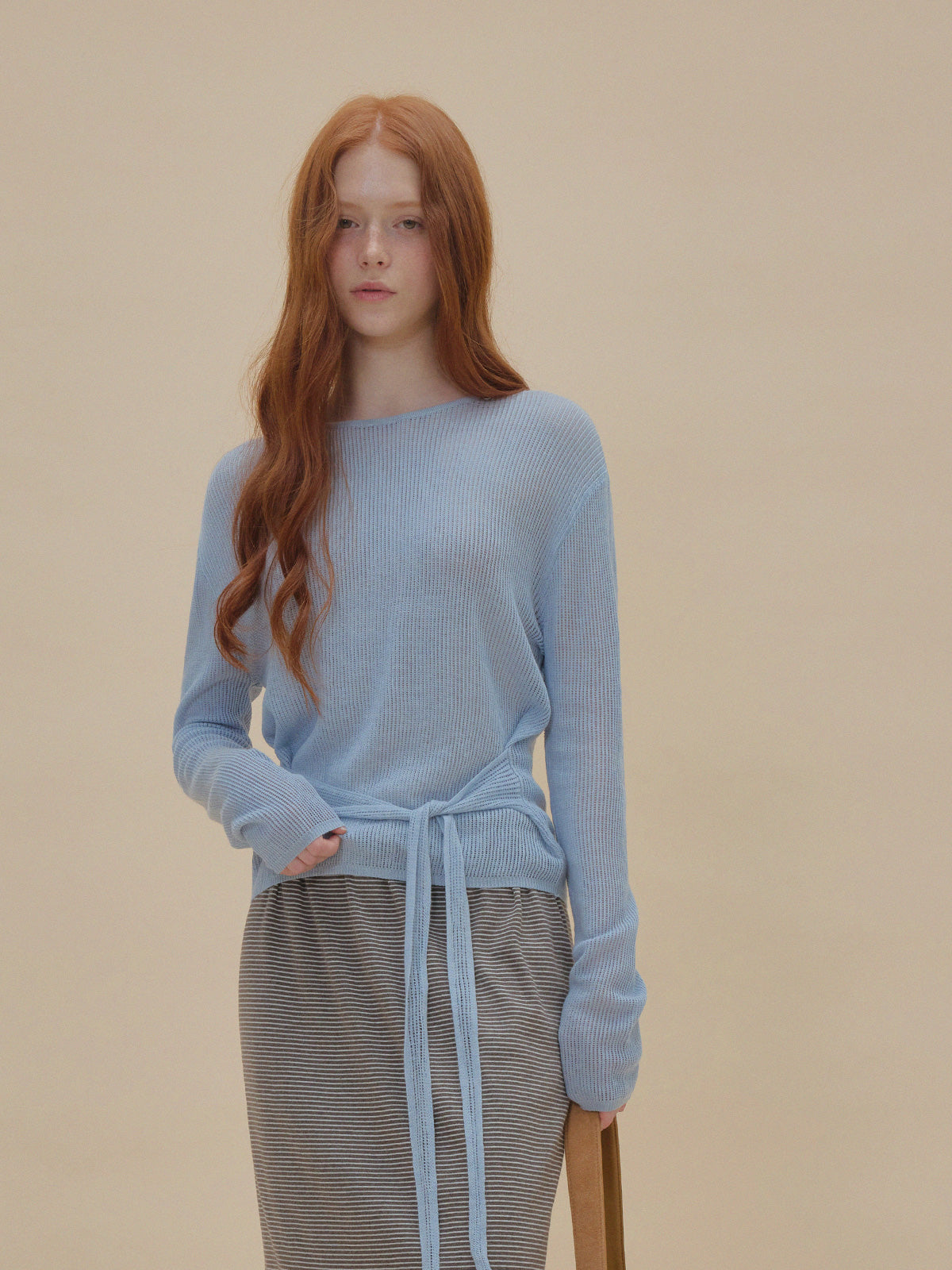 [TWEE ]Tuna eyelet strap long-sleeve knit