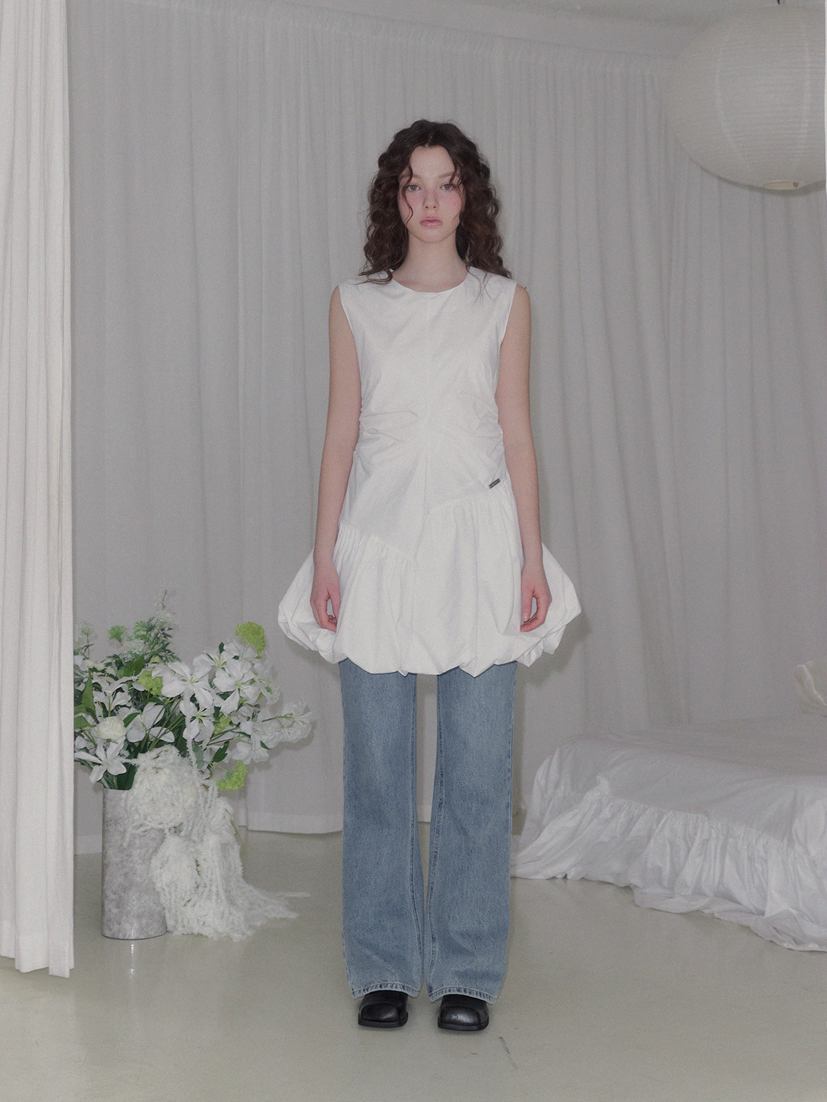 [TWEE] Benck Nylon Shirring Balloon Mini Dress