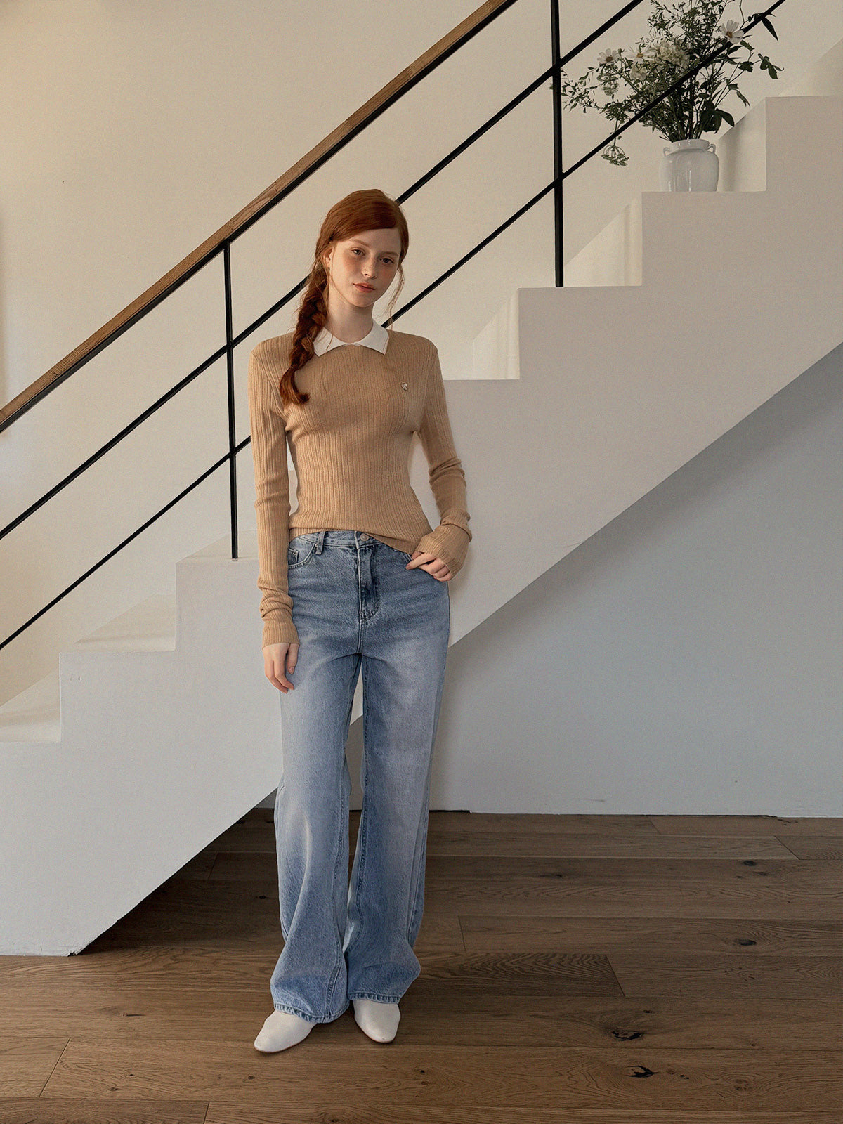 [TWEE] Rimet Contrast Collar Long Sleeve Knit