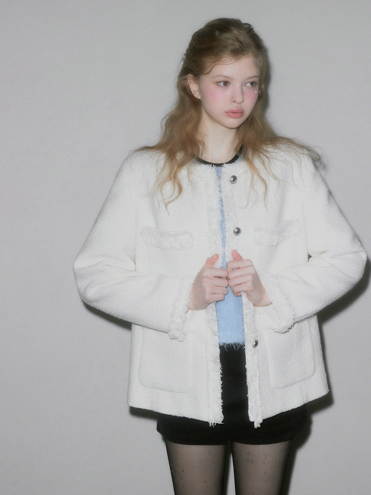 [TWEE] Moco boucle puff short-sleeve blouse