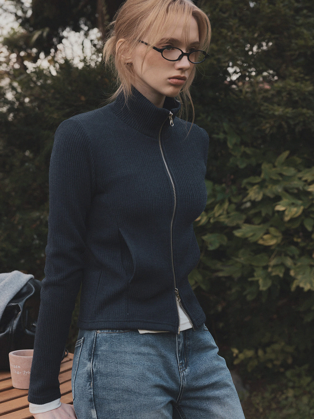 [TWEE] ラストリブ長袖ジップアップ