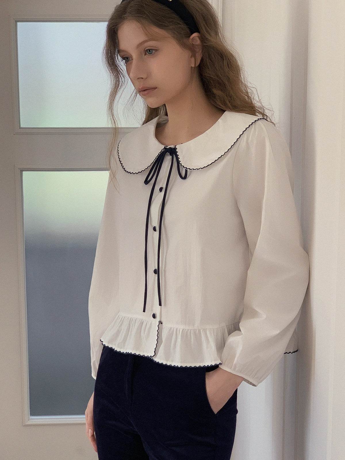 [TWEE] Older Sailor-Collar Frill Long-Sleeve Blouse