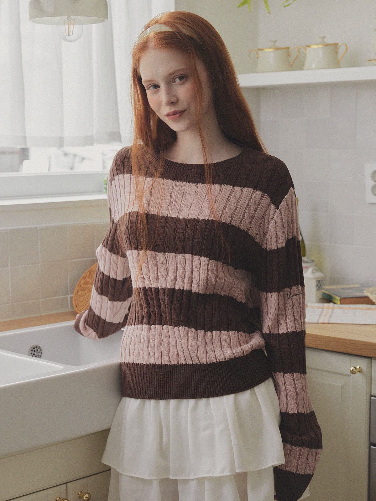 [TWEE] Fade Color-Block Stripe Long Sleeve Knit