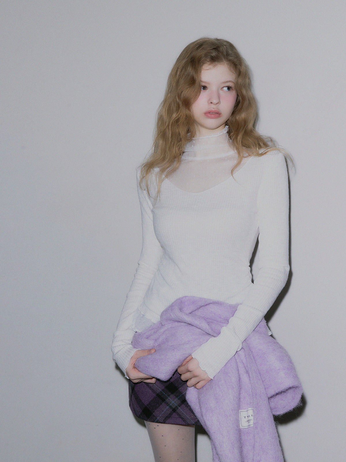 [TWEE] Behi dot see-through turtleneck top