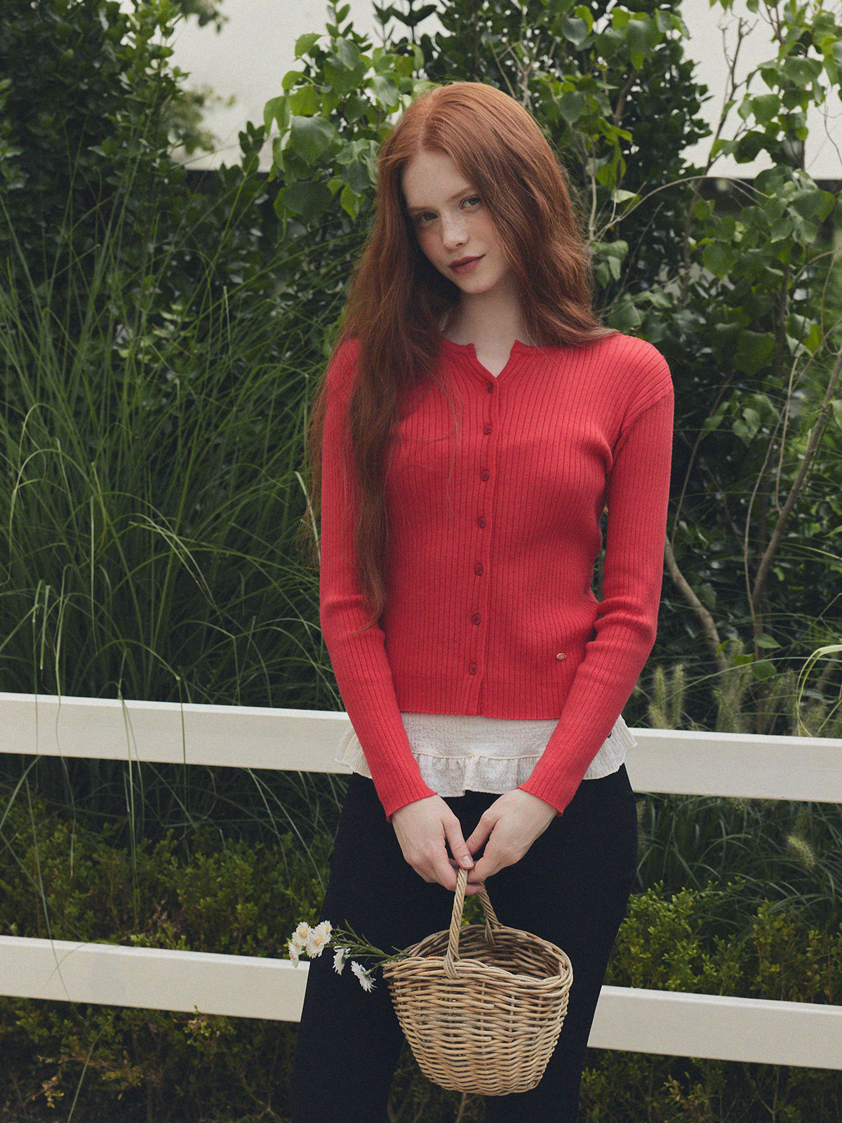 【TWEE】Juvied Button Ribbed Cardigan