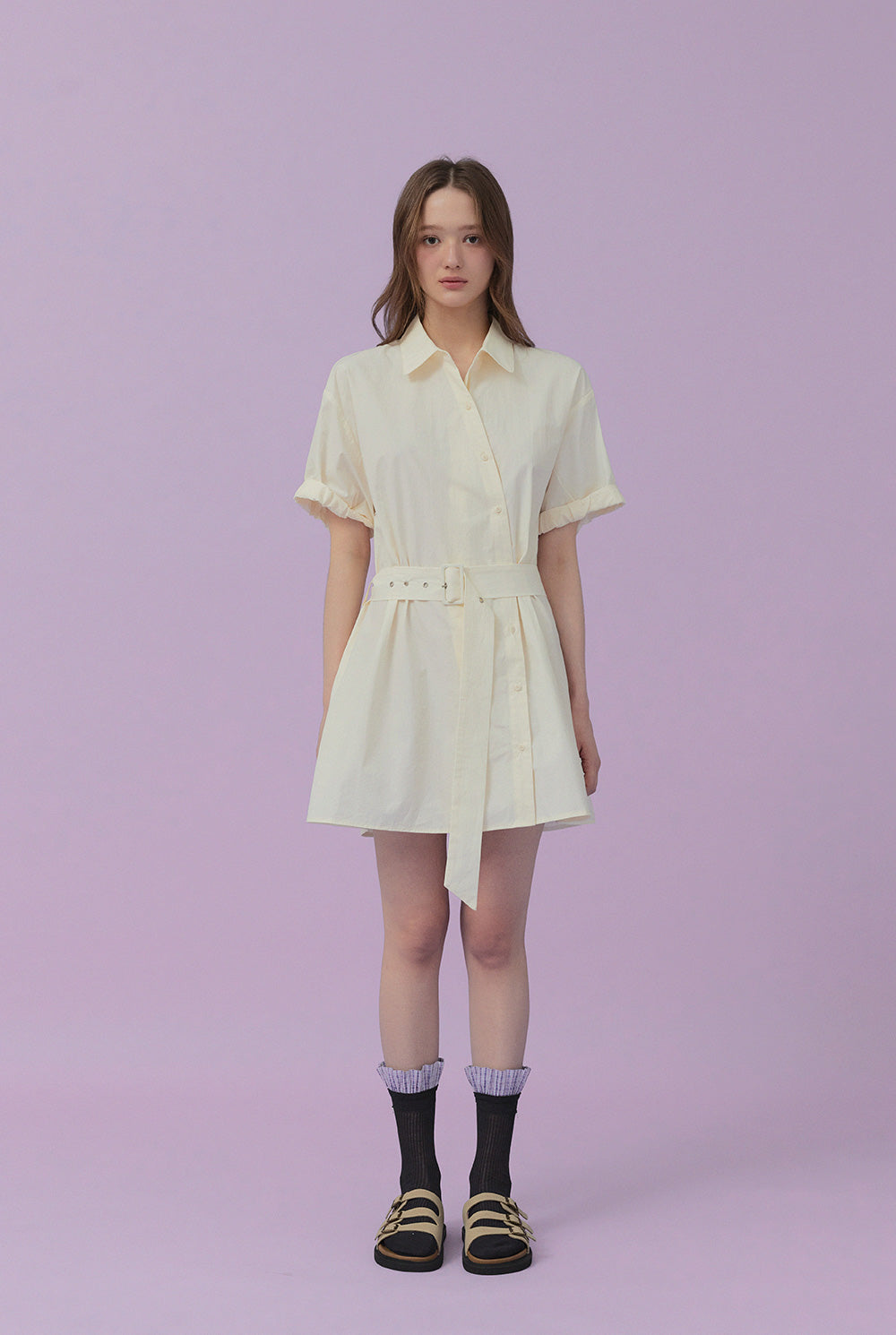 [TWEE] Lovin Roll-Up Shirt Dress (Belt Set)