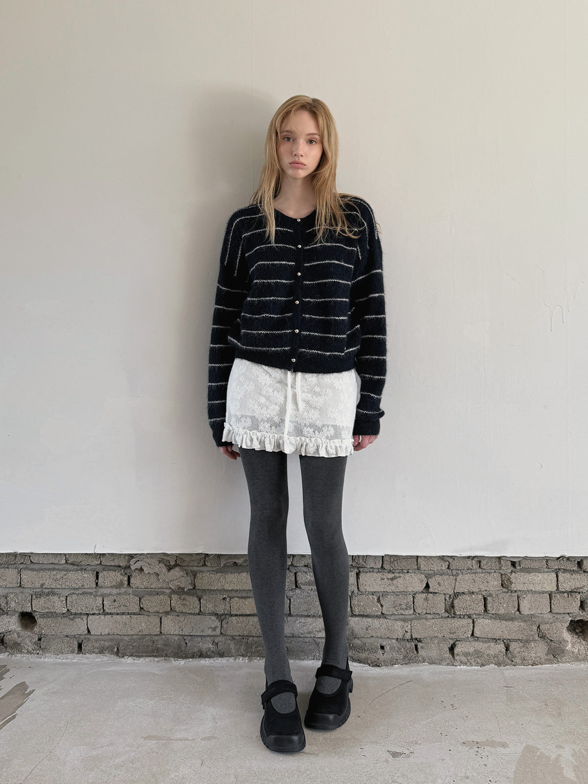 [TWEE] Cardigan a bottoni a righe lavorato a maglia