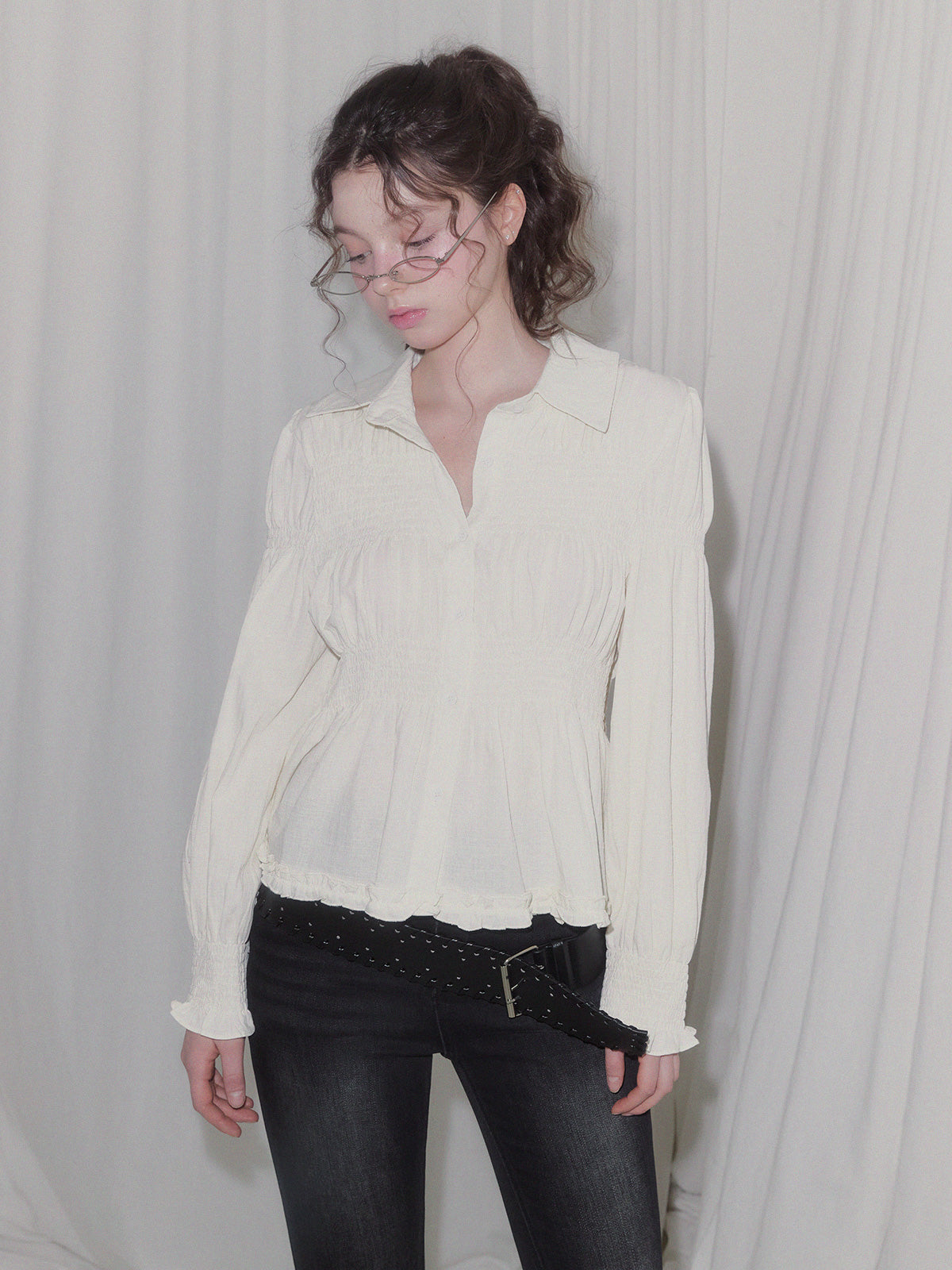 [TWEE] Riphos Wrinkle Long Sleeve Shirt Blouse