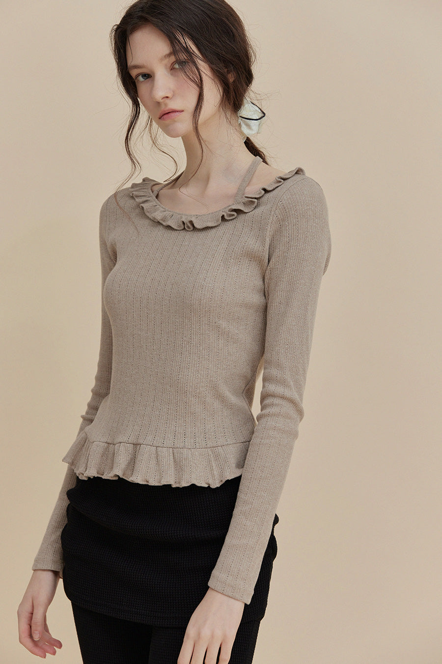 [TWEE] Bulet Halter Ruffle T-Shirt