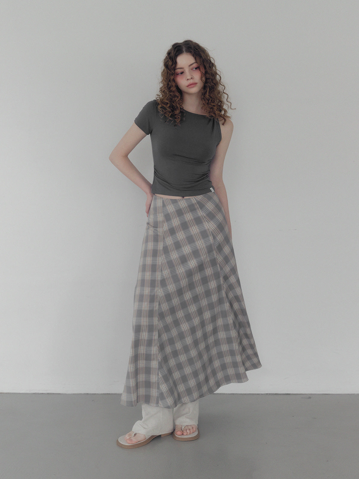 [TWEE] Fitz Check Maxi Long Skirt