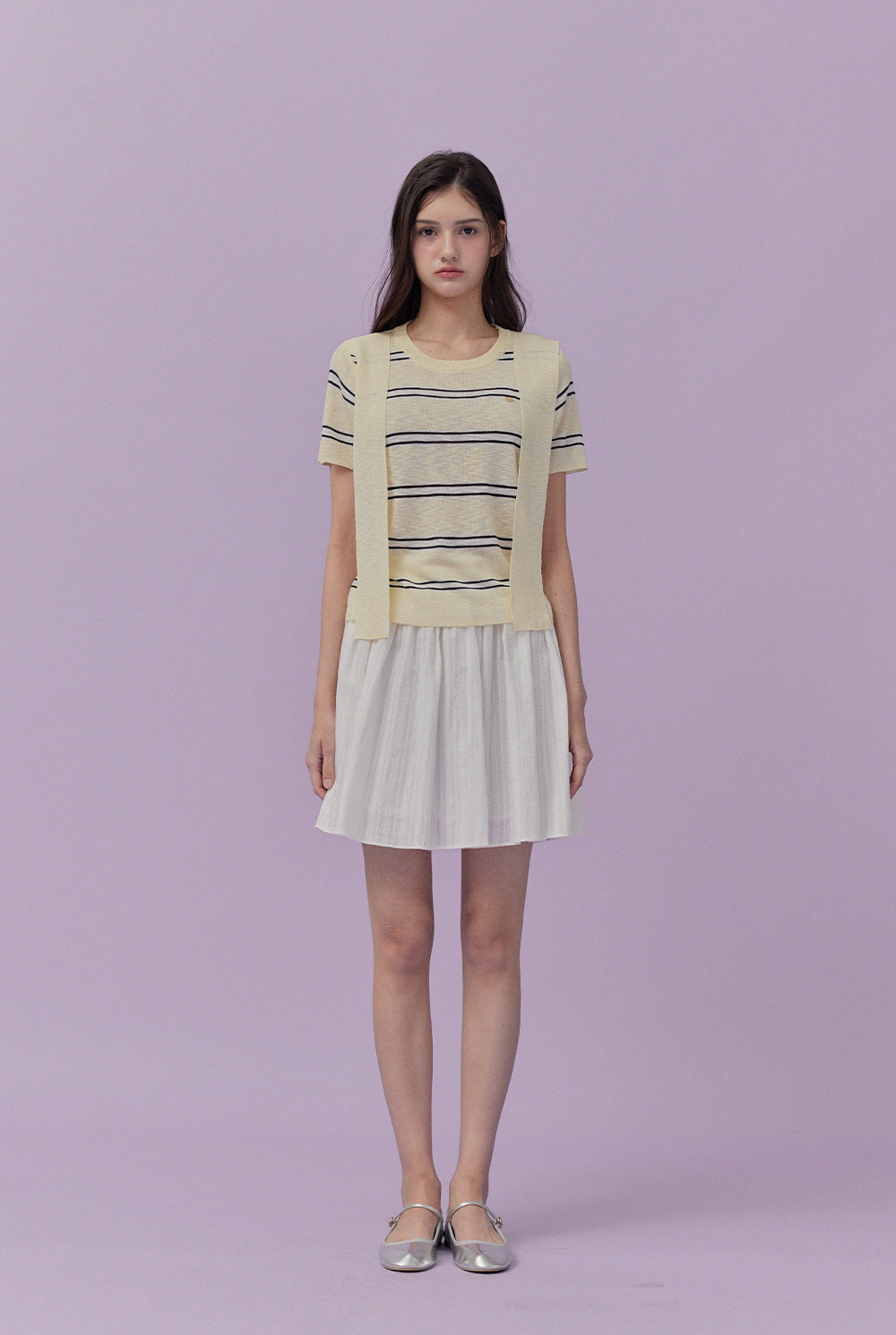 [TWEE] Neko Scarf Stripe Short-Sleeve Knit