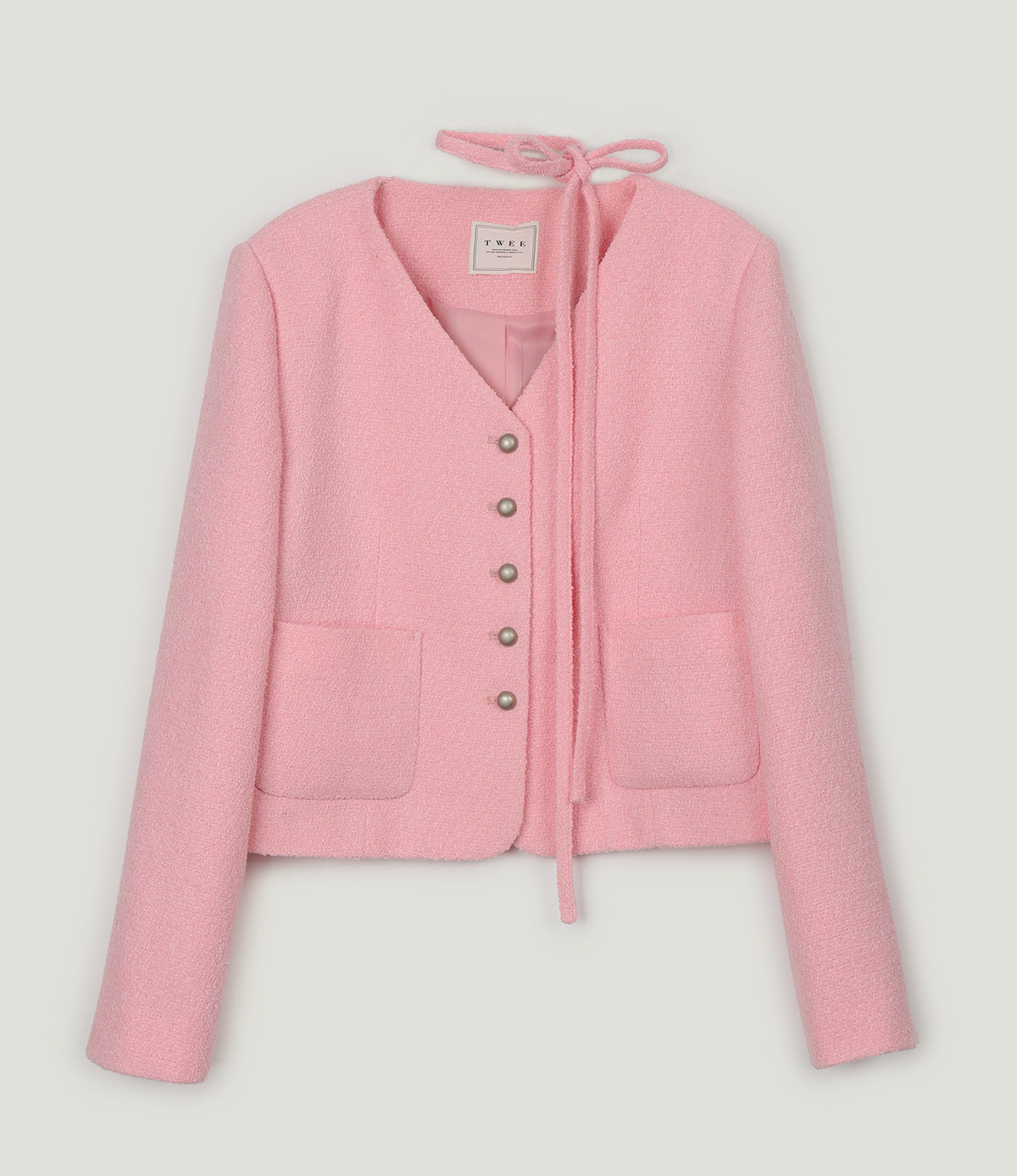 [TWEE] ROAN Tweed V-Neck Single-Button Jacket (Strap Set)