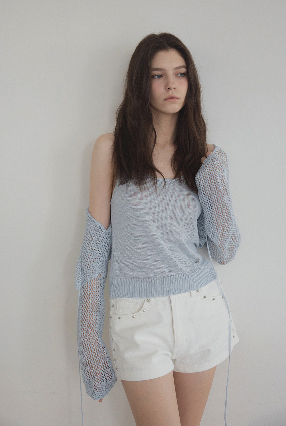 [TWEE] Louver Punching Strick Tank Cardigan Set