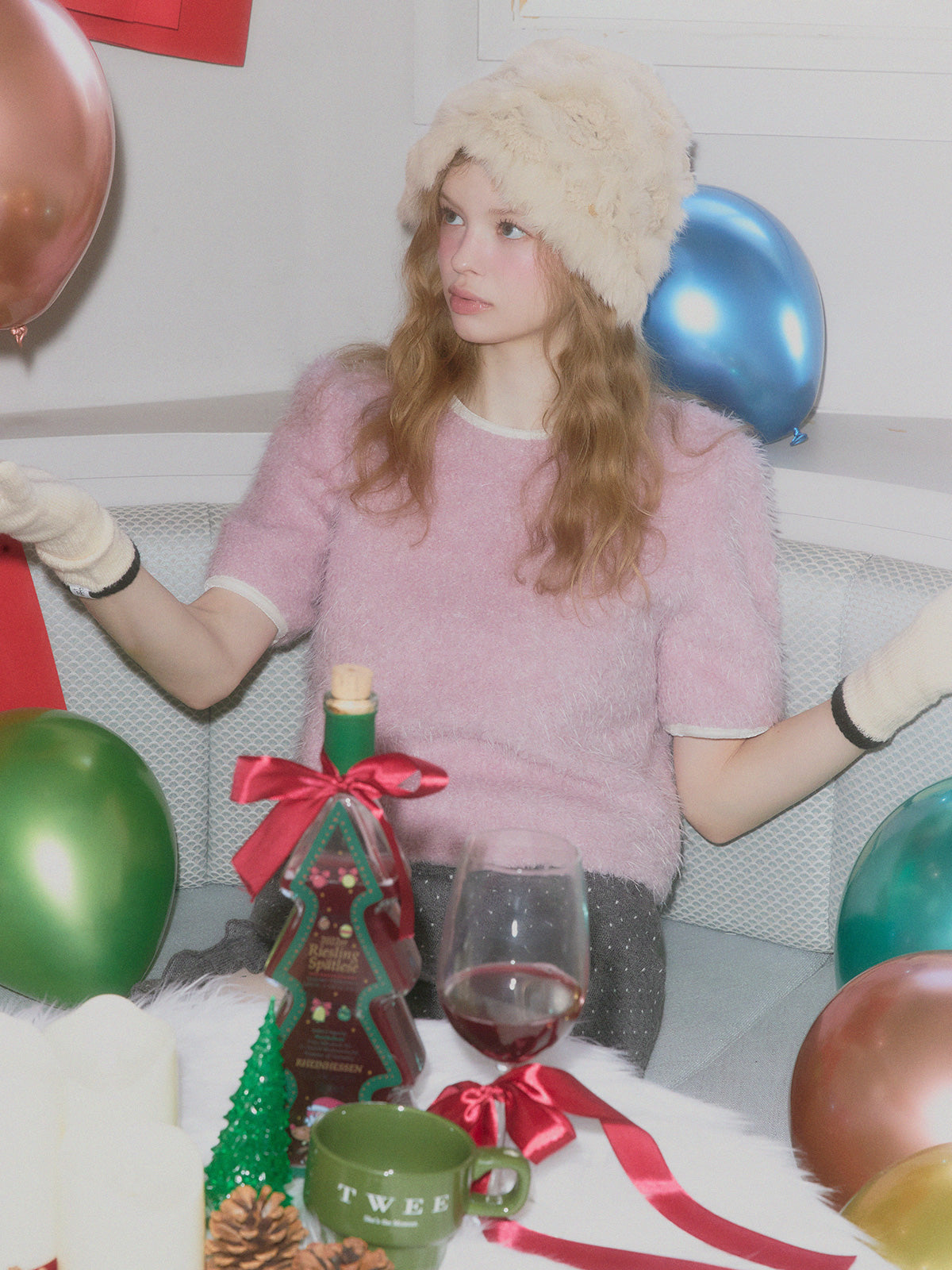 [TWEE] Moco boucle puff short-sleeve blouse