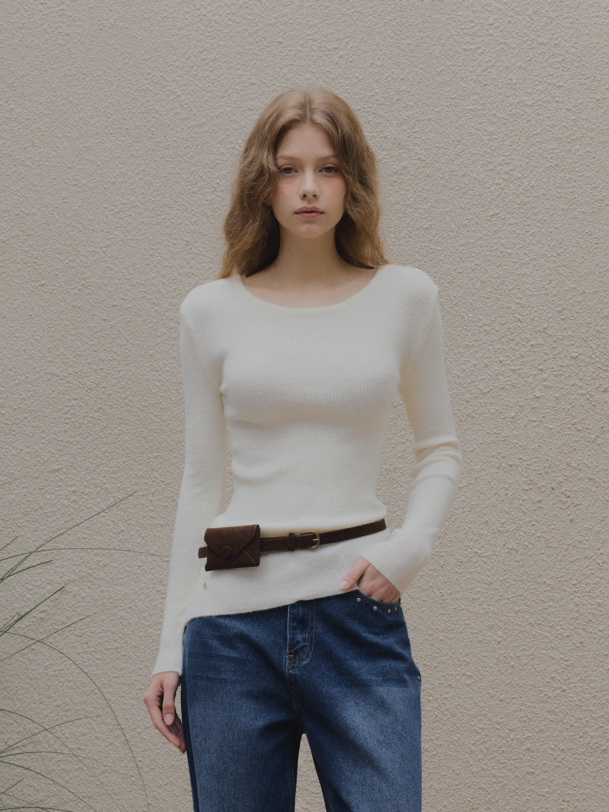【TWEE】Weasley Asymmetrical Long Sleeve Knit (Belt Set)