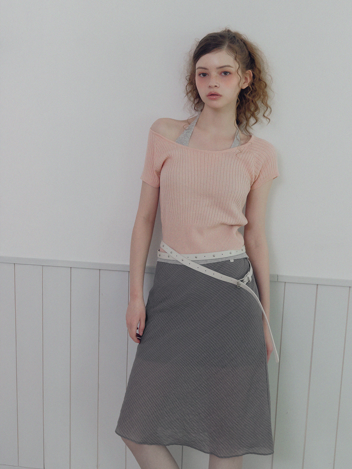 [TWEE] Rowen Halter Layered Short-Sleeve Knit
