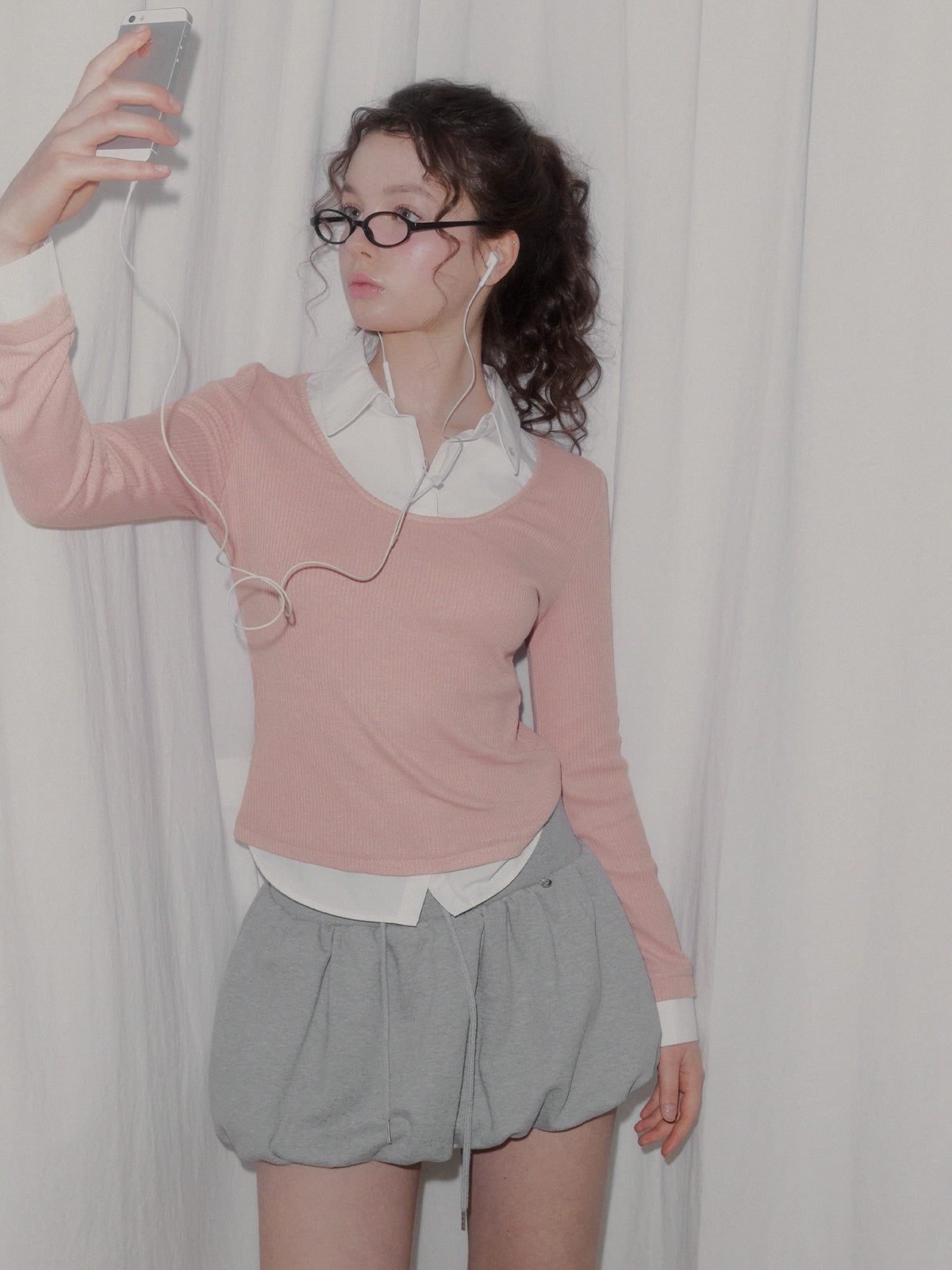 [TWEE] 朋克风大宽腰带泡泡廓形卫衣面料迷你裙