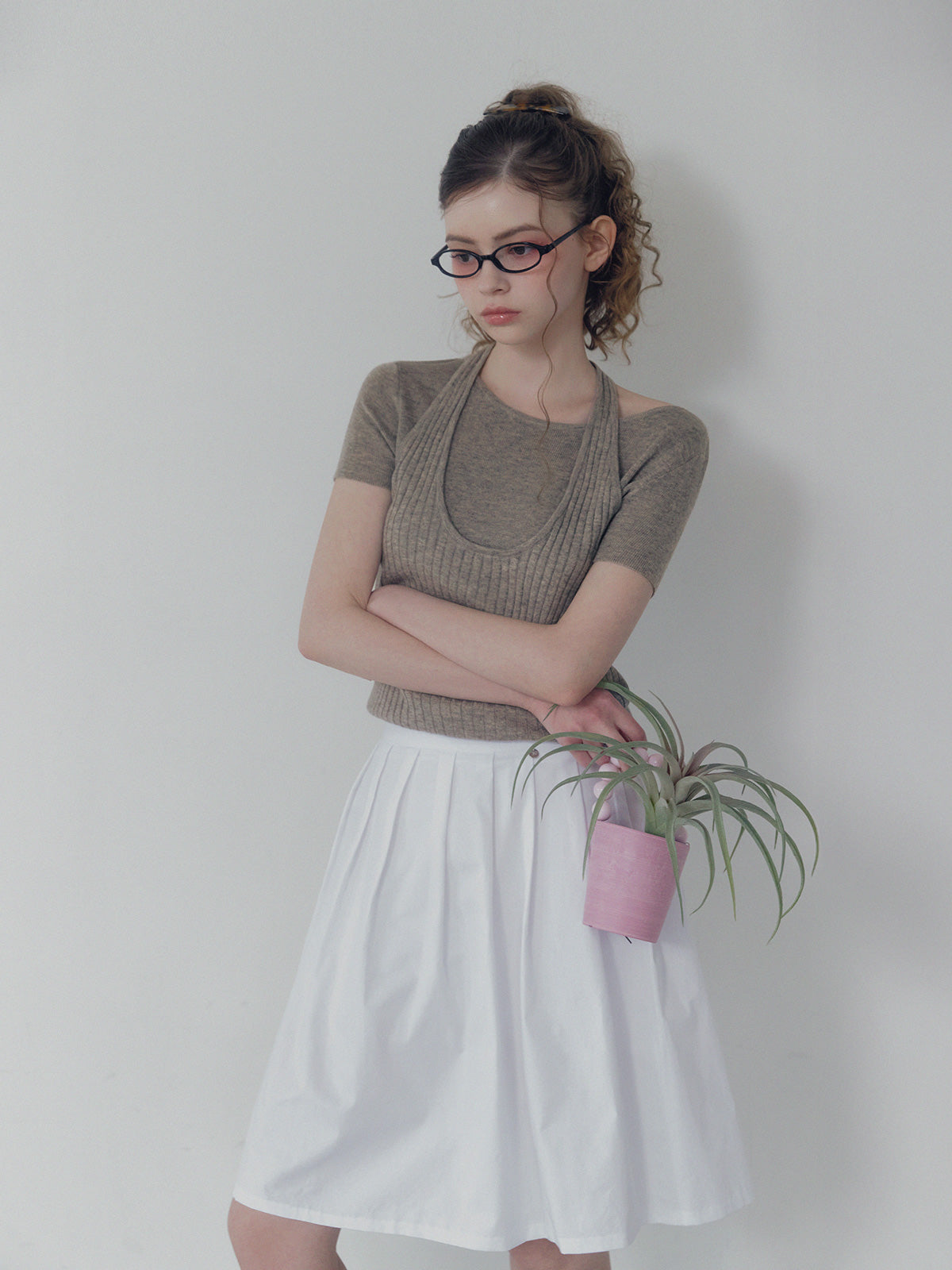 [TWEE] Eton pintuck back banding midi skirt